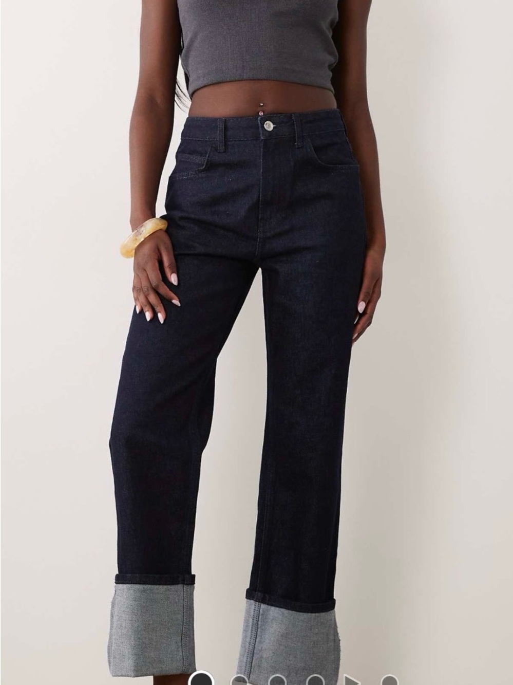 Dark Blue High-Rise Wide Cuff straight jeans Never Worn